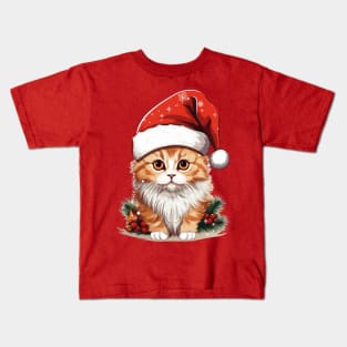 Orange Cat Wearing Santa Claus Christmas Hat Kids T-Shirt